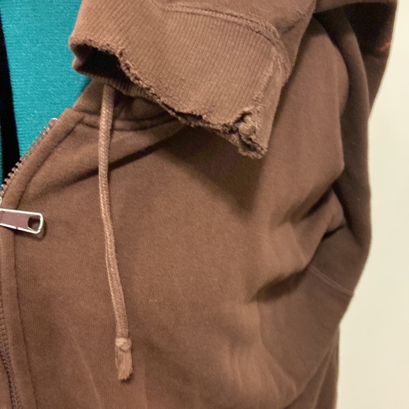 Mens Destressed Hoodie 2XL Dark Brown Zip front - Picture 4 of 10